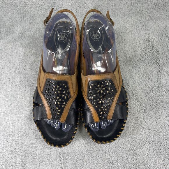 Ariat Sandals Womens Size 9B Del Ray Leather Wood Heels Black Brown 10007643 - Picture 6 of 16